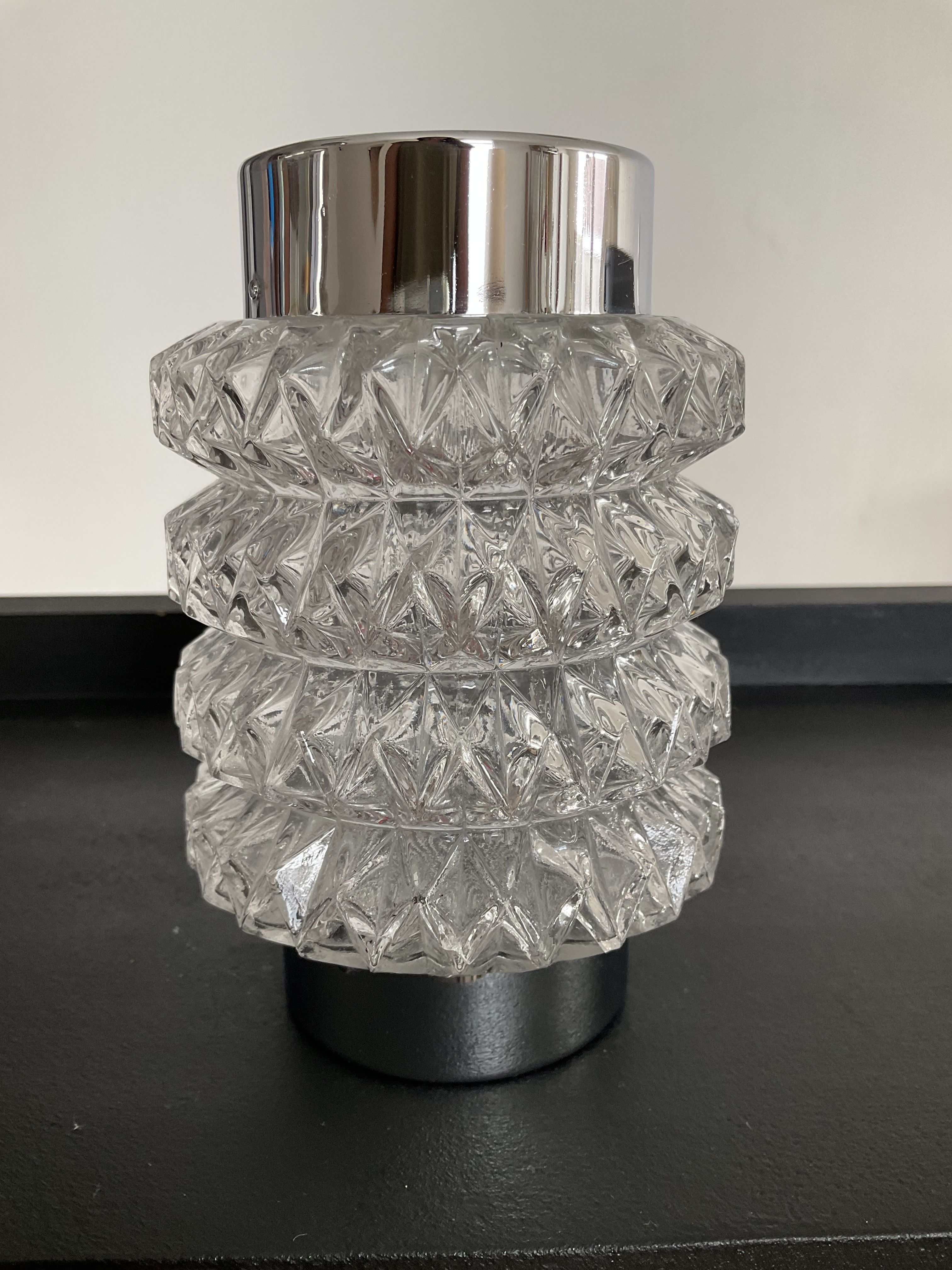 Vintage chrome candle holder and molded glass 70s