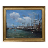 Tableau « Scène de port », huile sur toile, signé F. Nicoli – XXe