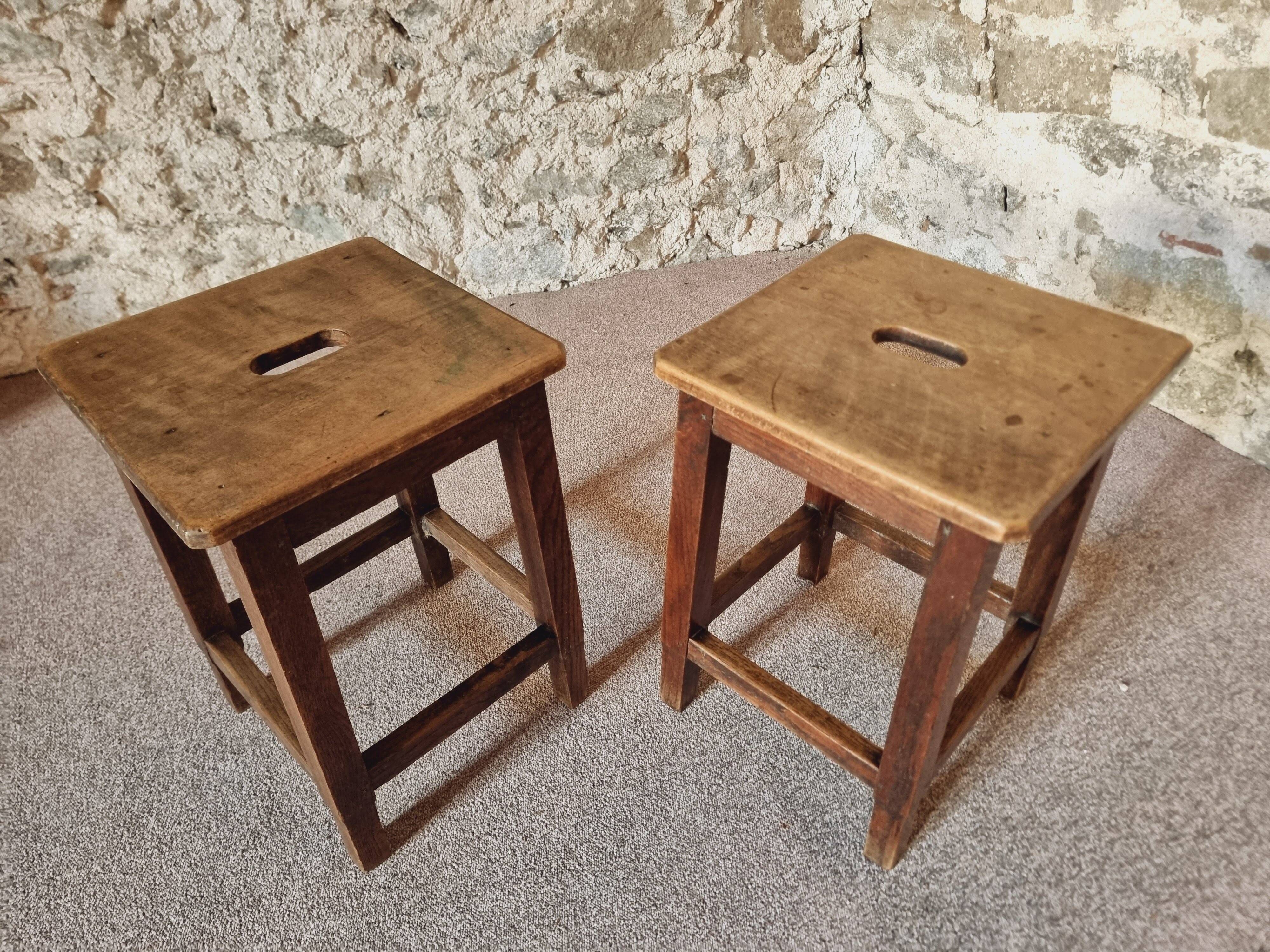 Pair of oak workshop stools – France, 1950s
