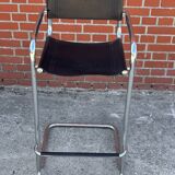 Vintage Black Leather & Chrome Italian Modern Barstools Set