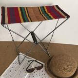 Tabouret pliant de plage ou de camping, toile ancienne