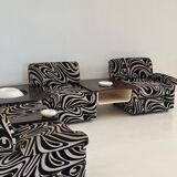 Modular 70s sofa, reupholstered, with integrated table modules, sculptural