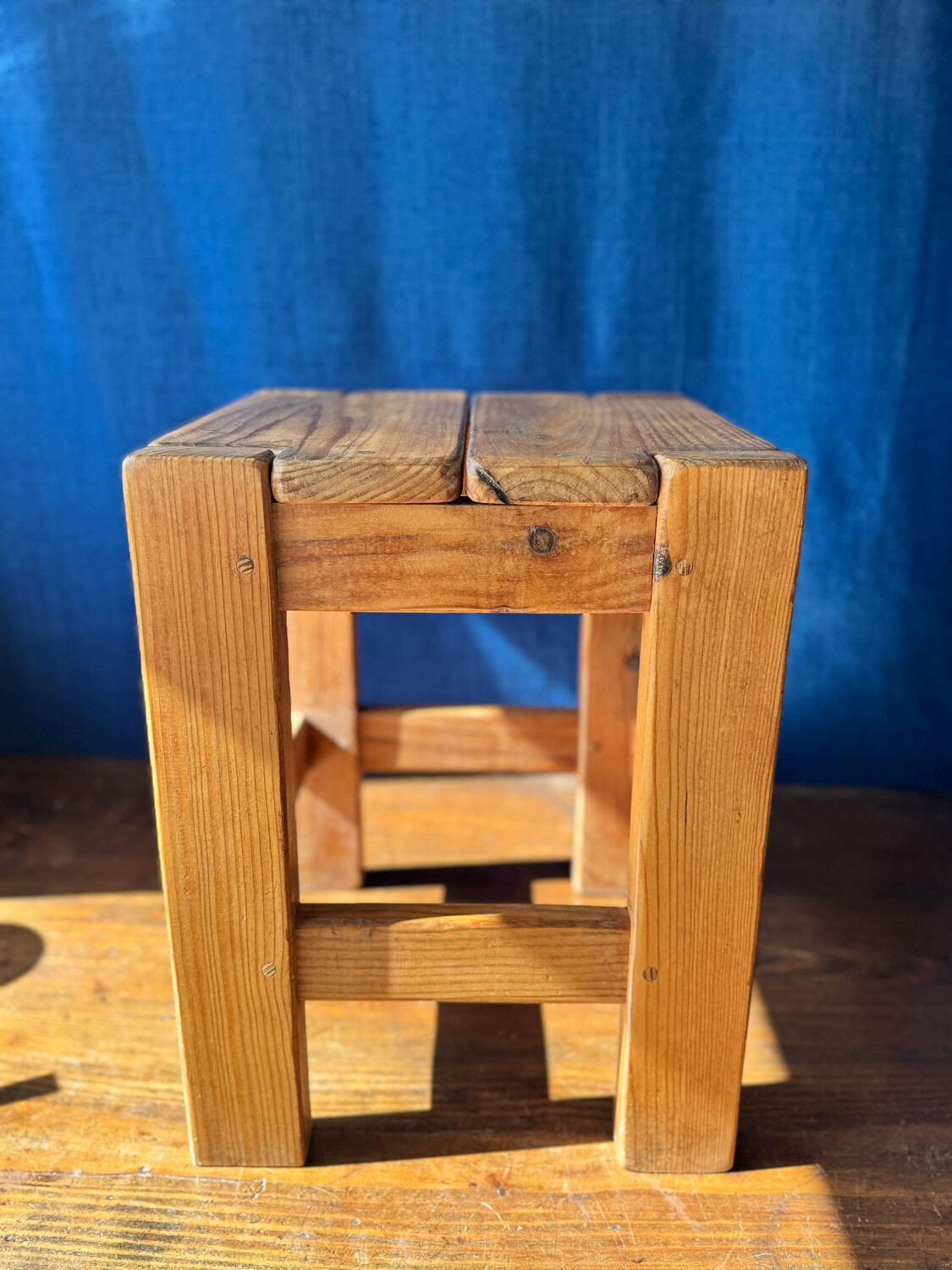 Pair of vintage larch stools, 1960s/70s