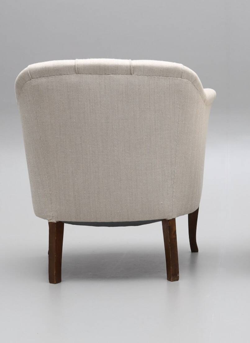 Upholstered armchair white fabric 1970 suede