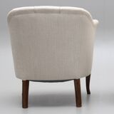 Upholstered armchair white fabric 1970 suede