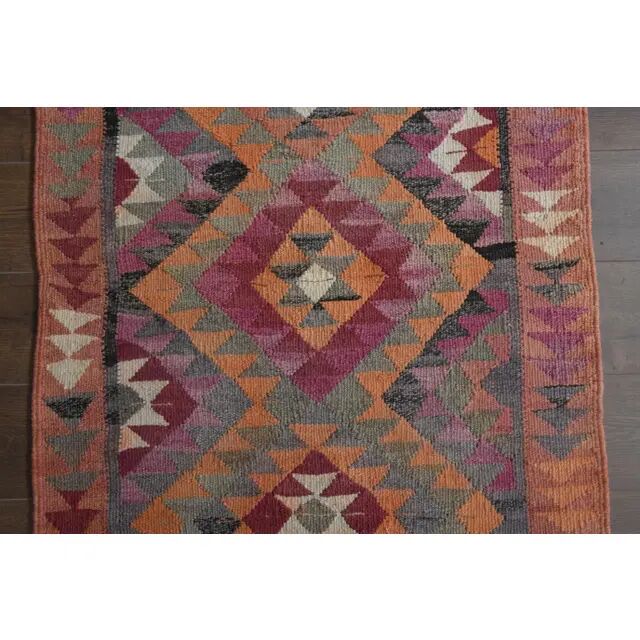 1970s Turkish Oushak Handmade Wool Cotton Pink Runner Rug 94x322