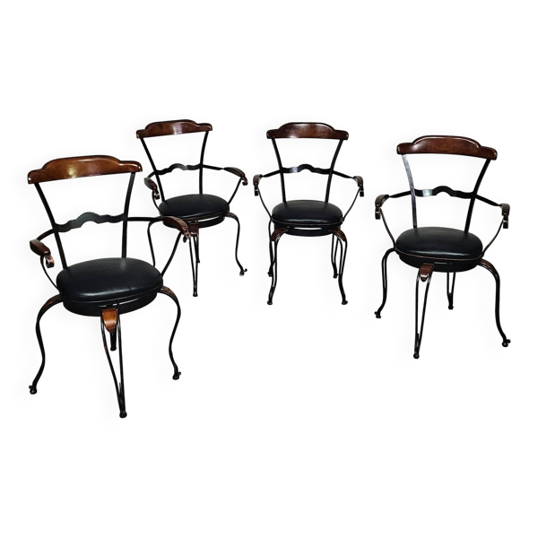 Chaises de salle à manger pivotantes en fer forgé, style postmoderne italien, avec assises en cuir