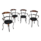 Chaises de salle à manger pivotantes en fer forgé, style postmoderne italien, avec assises en cuir