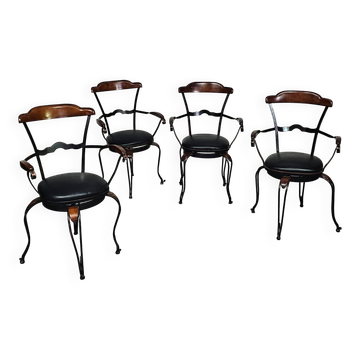 Chaises de salle à manger pivotantes en fer forgé, style postmoderne italien, avec assises en cuir