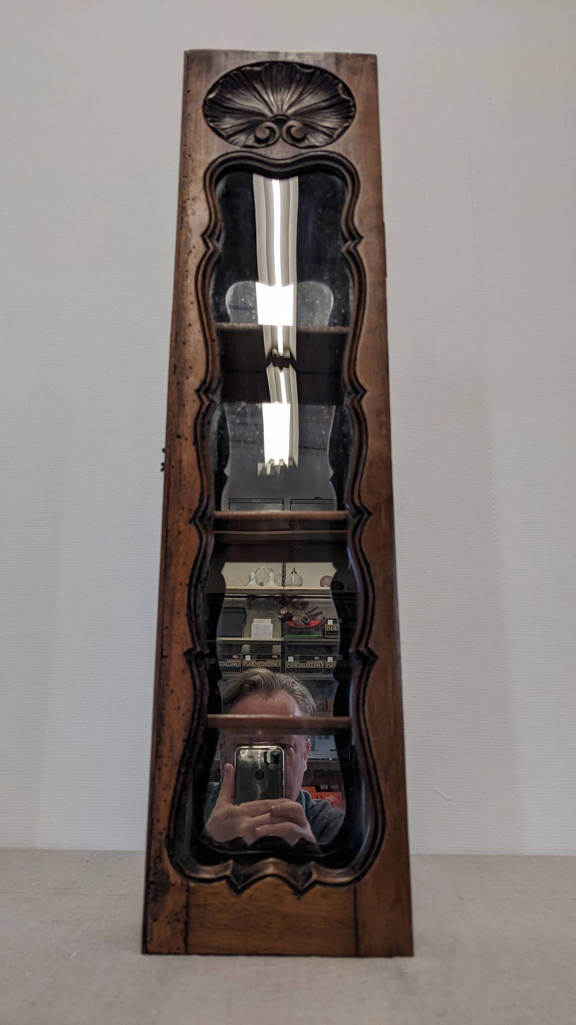 Louis XV style wall display cabinet in walnut, France mid-20th century.