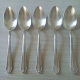 Set of 5 large silver metal spoons