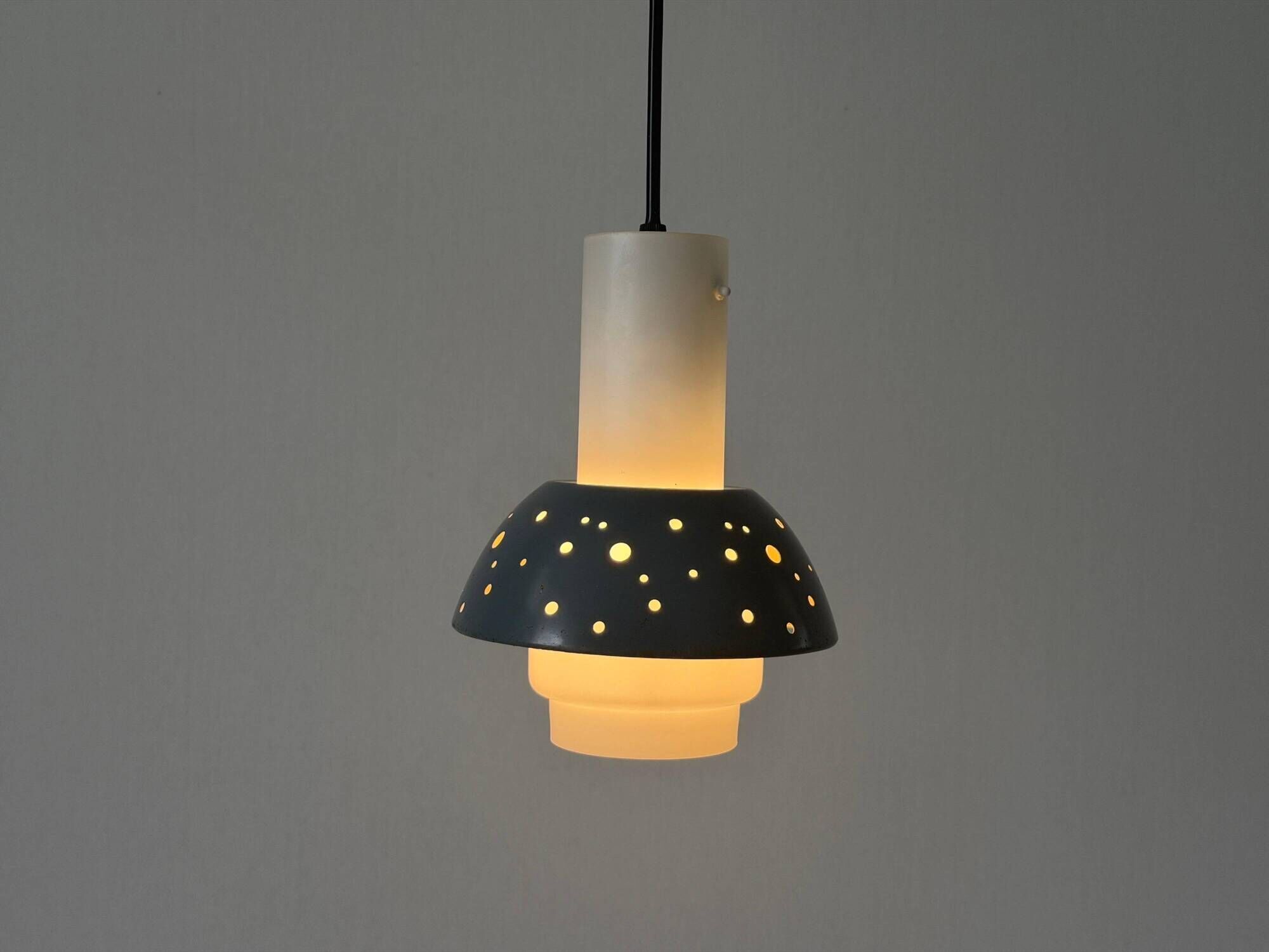 Metal and blue glass ceiling light by Ernest Igl for Hillebrand, 1950s, Germany