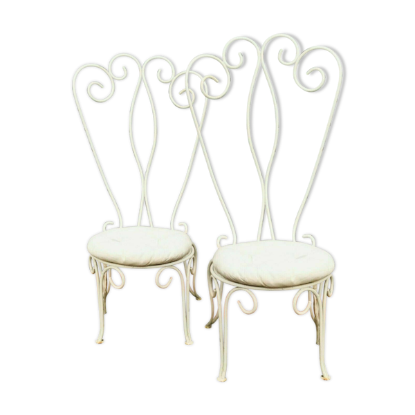 Paire de chaises de jardin en fer forgé patiné XX siècle Fauteuils