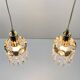Two gold-plated brass and crystal pendant lights, by Palwa, 1960s design, Hollywood Regency.
