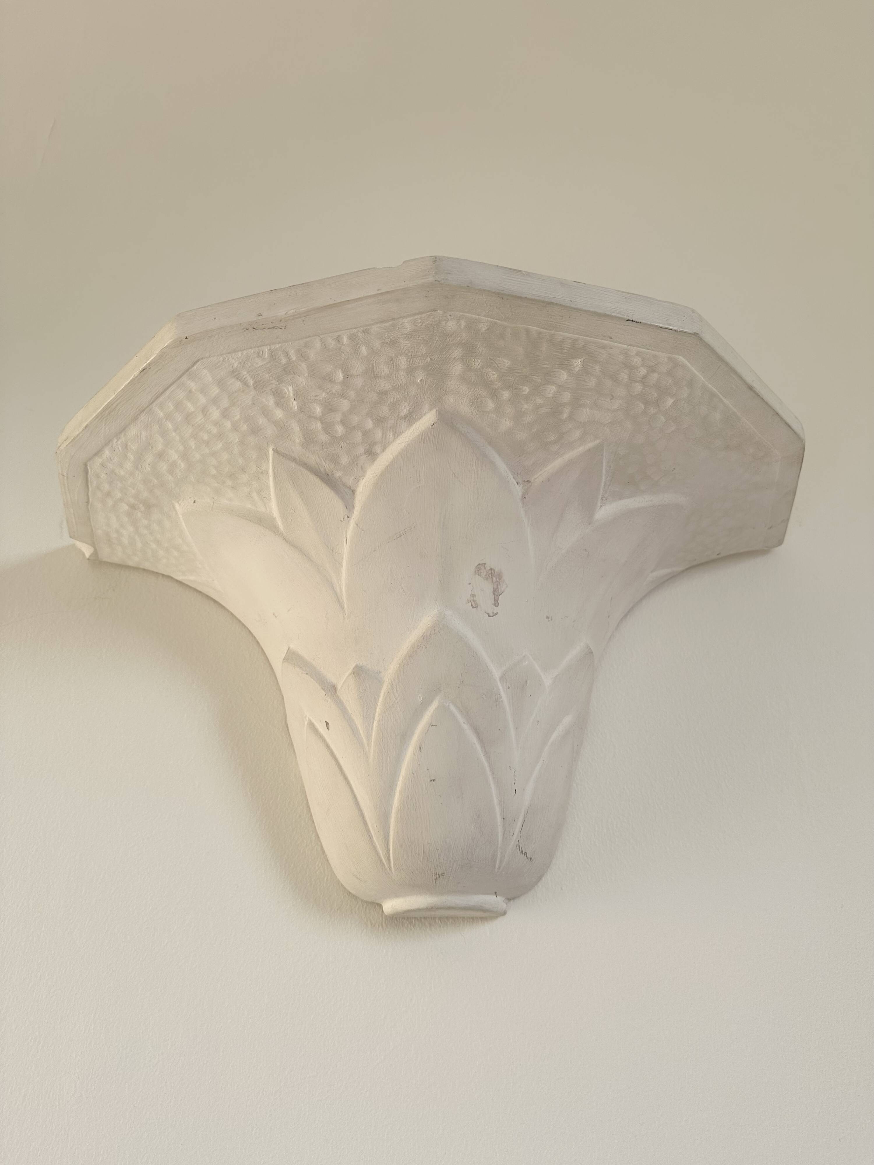 Pair of plaster wall sconces, palmette decoration, 20th century