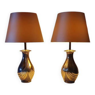 Set 2 French Design Brass Lamps Amery Le Dauphin hollywood regency