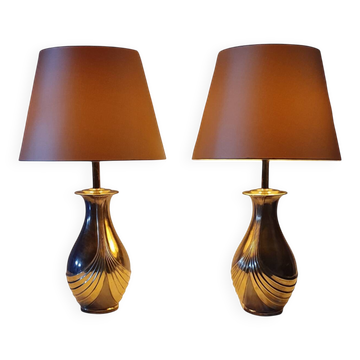 Set de 2 lampes en laiton de style français Amery Le Dauphin, style Hollywood Regency.