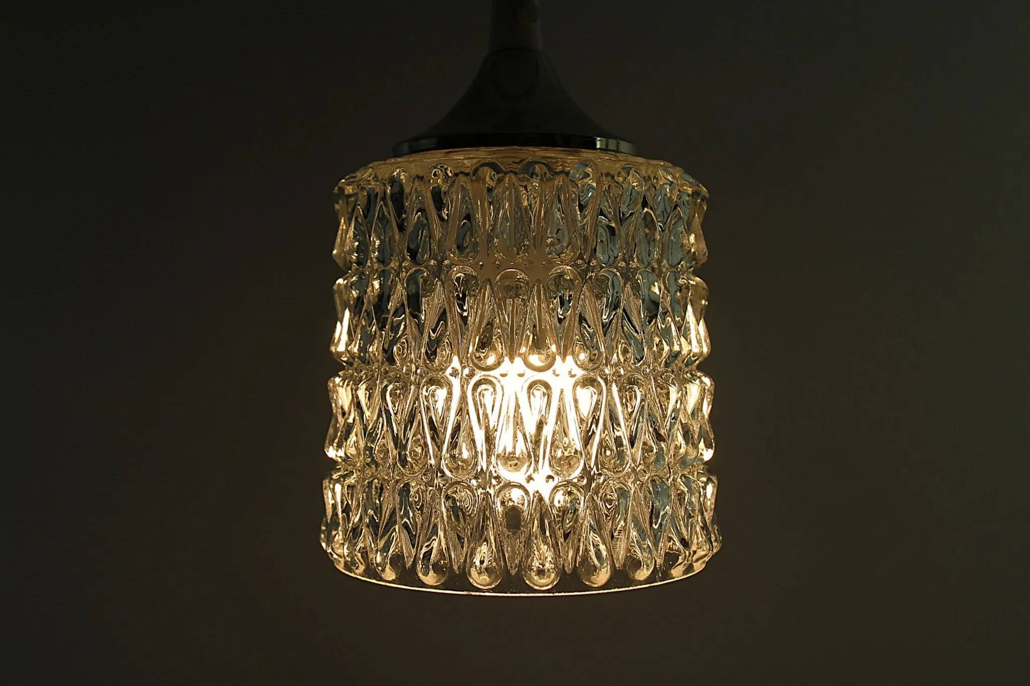 Pressed Crystal Glass Pendant Lamp with Tear Drop Pattern, Sweden, 1960s