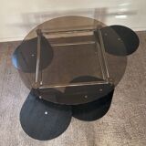 Vintage coffee table from the 80s in smoked glass and chrome metal