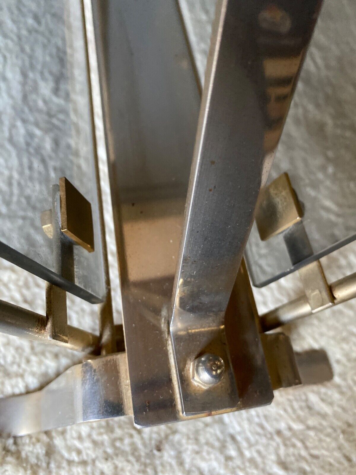 Foldable magazine holder in smoked glass and metal chrome dore 1970