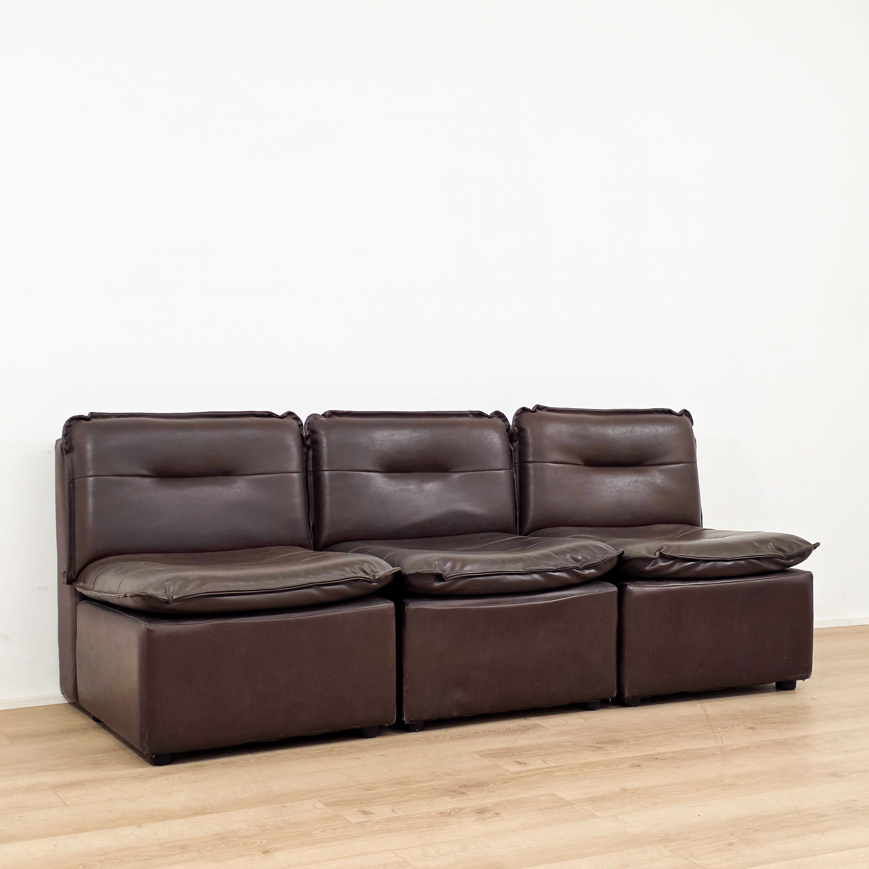 Ensemble modulable de 3 chauffeuses brun des années 1970