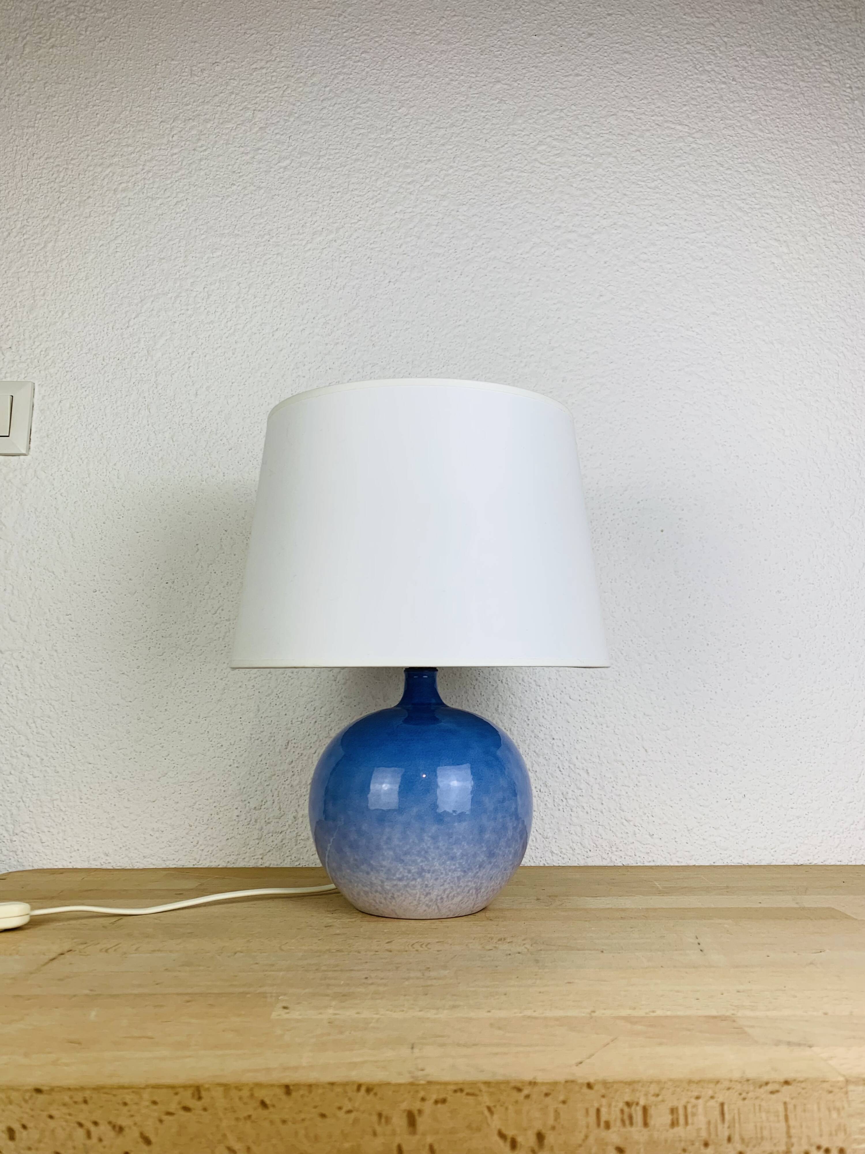 Blue ceramic ball lamp by Duriez, 1980s