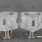 1970s Pair of Glass Table Lamps by Kamenicky Senov, Czechoslovakia