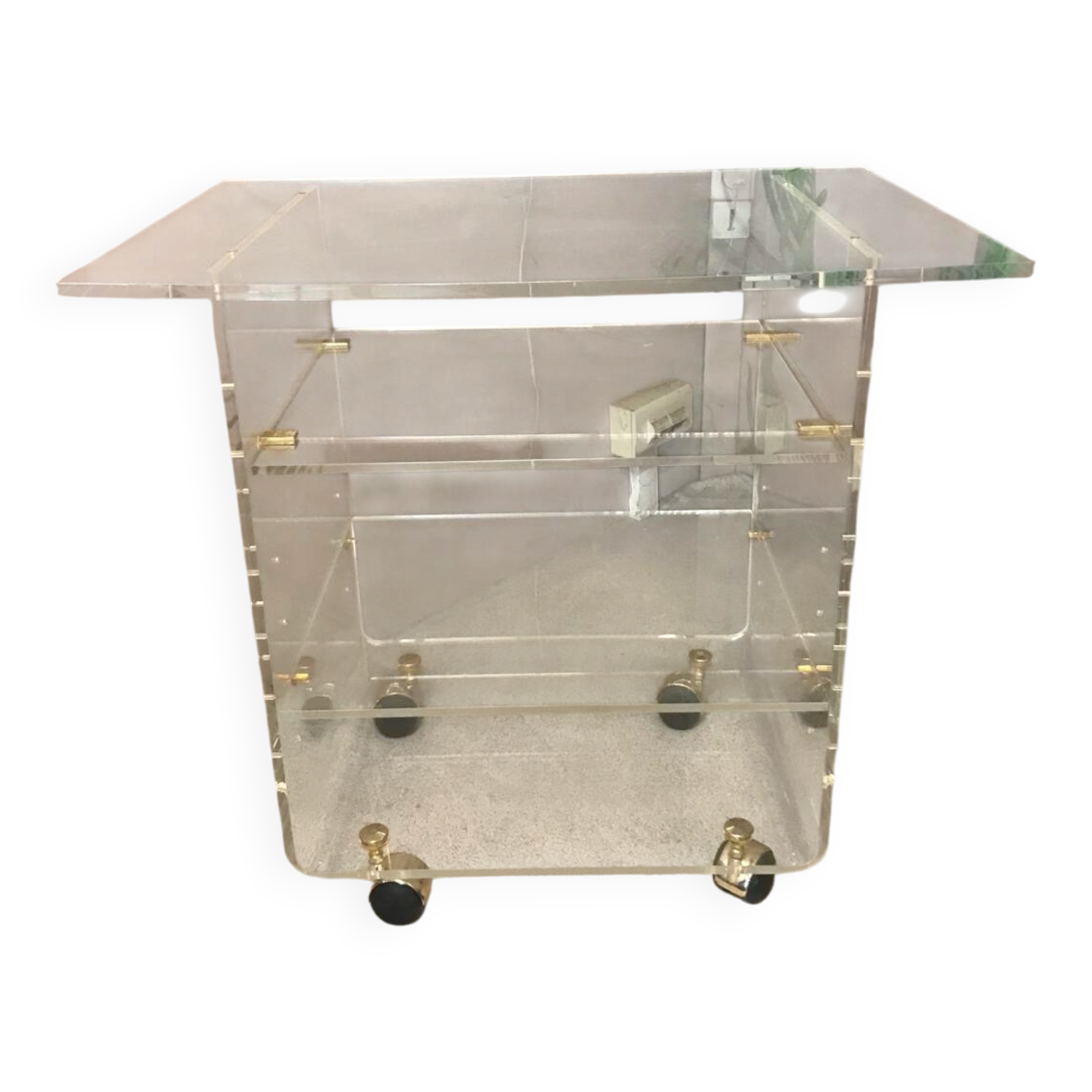 Vintage side table in plexiglass, design by David Lange.