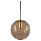 Large smoked glass ball pendant by Limburg in brass, Germany, 1970s.