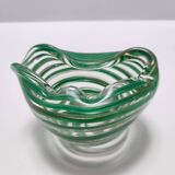 Murano Glass Bowl or Ashtray with Green Canes and Aventurine Glass, Italy
