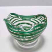 Murano Glass Bowl or Ashtray with Green Canes and Aventurine Glass, Italy