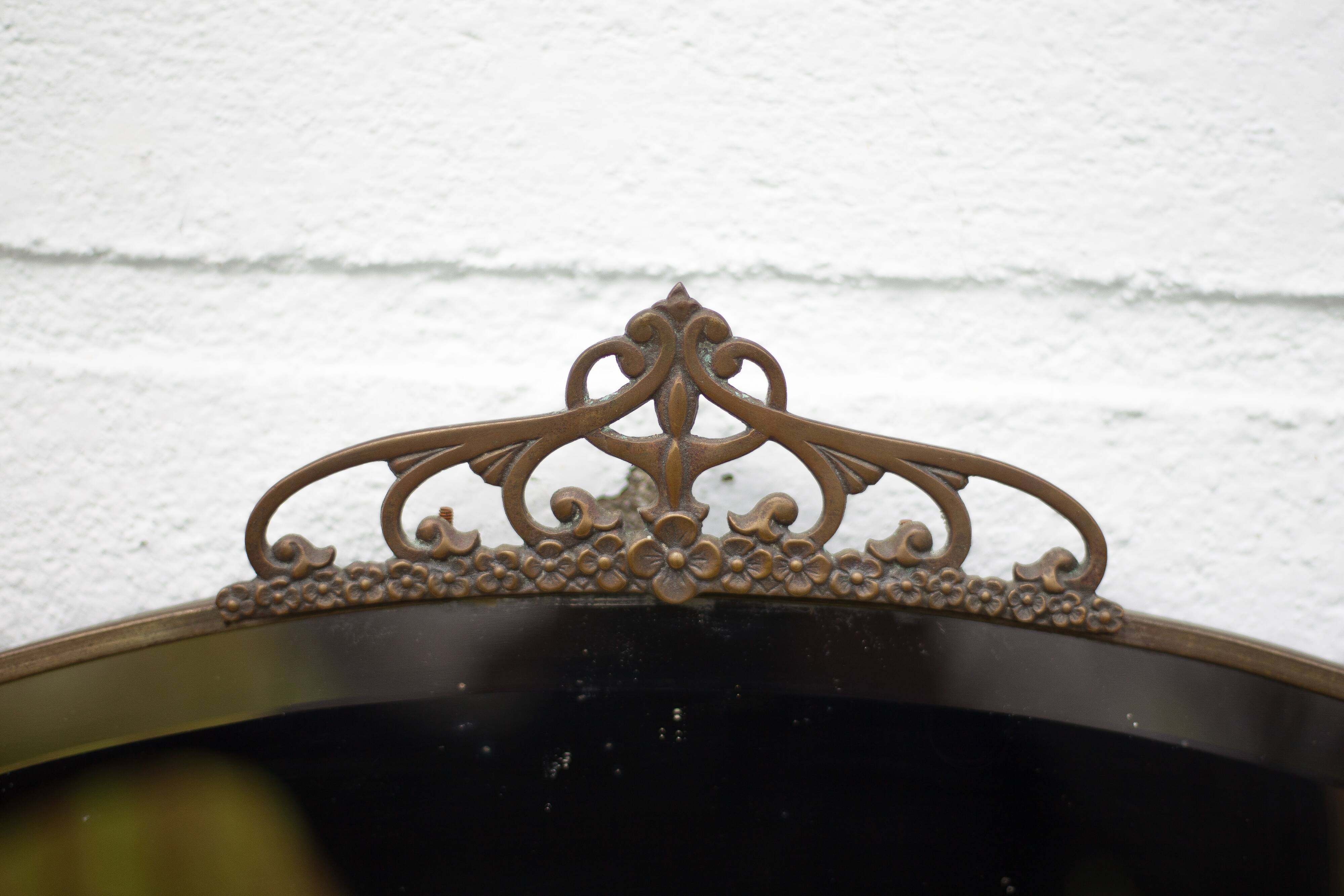 Art nouveau bronze mirror, art deco mirror, oval mirror, beveled mirror, wall decoration, mirror