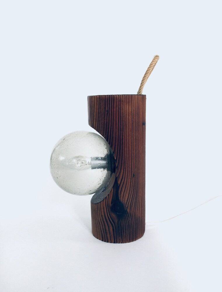 Brutalist wooden table or wall lamp attributed to Temde Leuchten, Switzerland, 1960s.