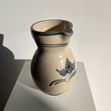 Off-white glossy ceramic decanter, hand-painted gray blue patterns H:20cm