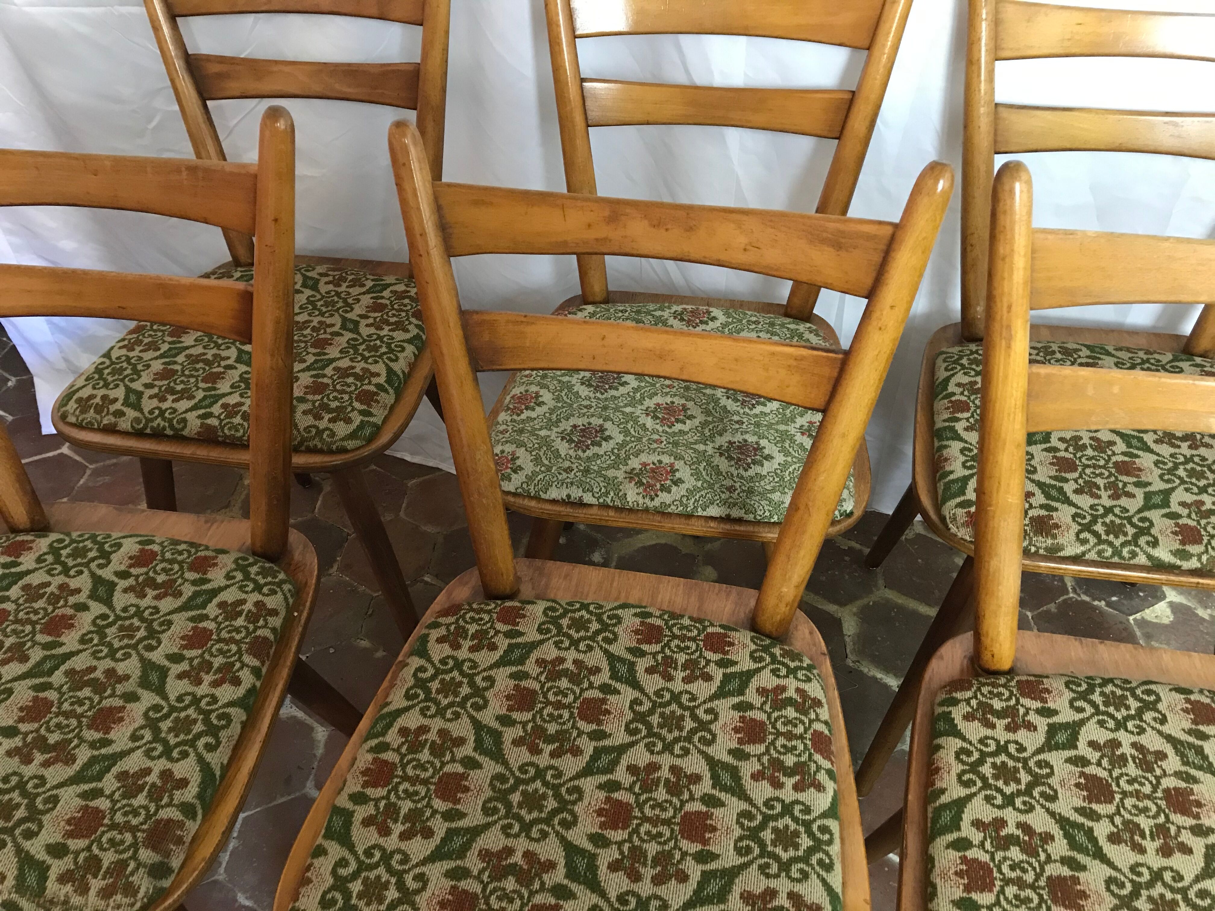 Lot of six vintage chairs feet compass