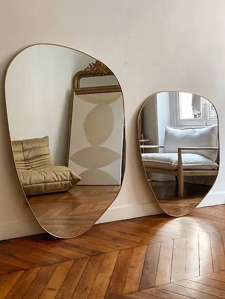 Grand miroir organique dune - dore