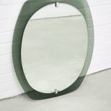 Grand miroir vintage en verre vert fumé de l'ère spatiale par Veca