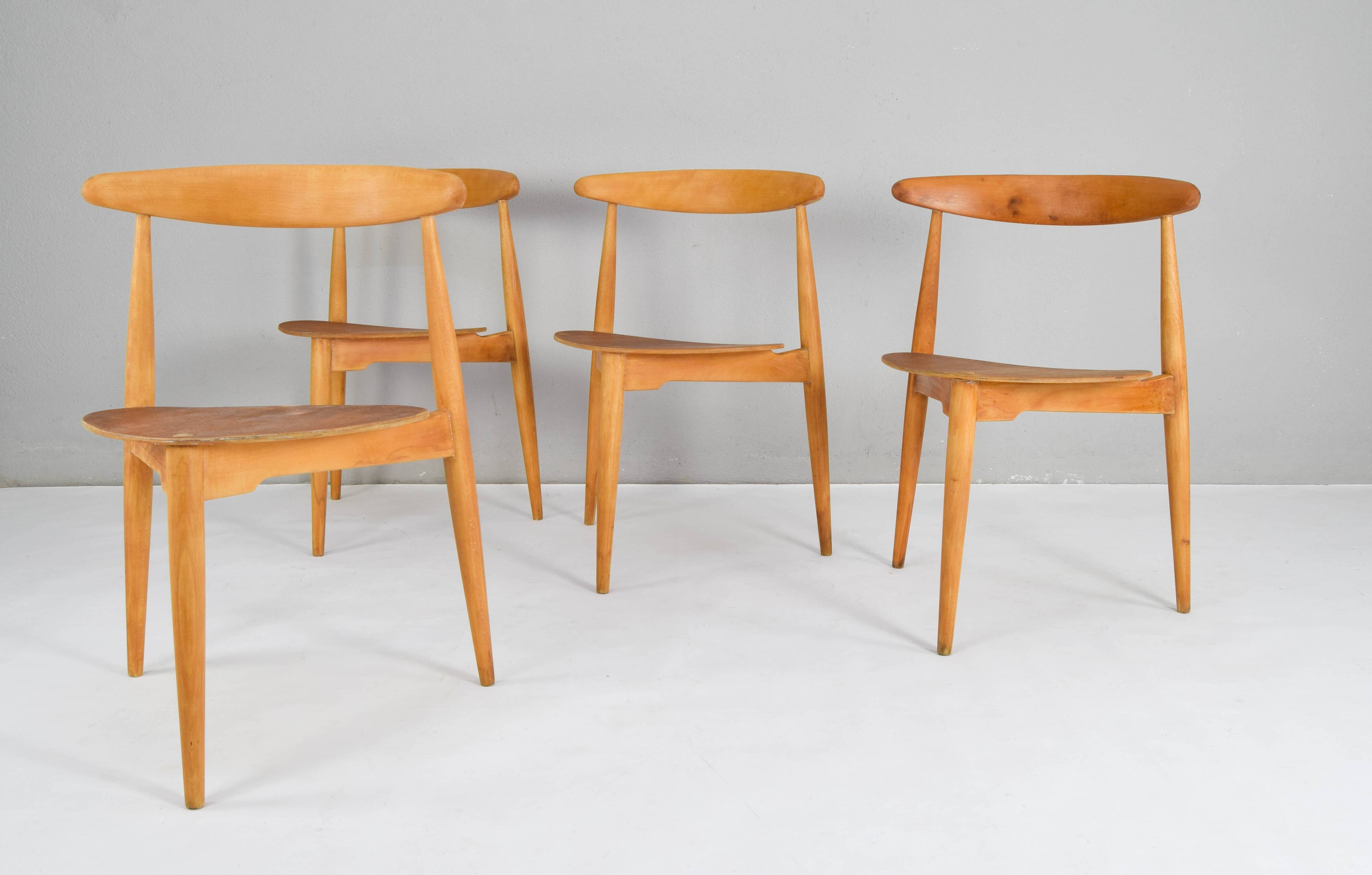 FH4103 Heart dining chairs by Hans Wegner for Fritz Hansen, Denmark 1950s