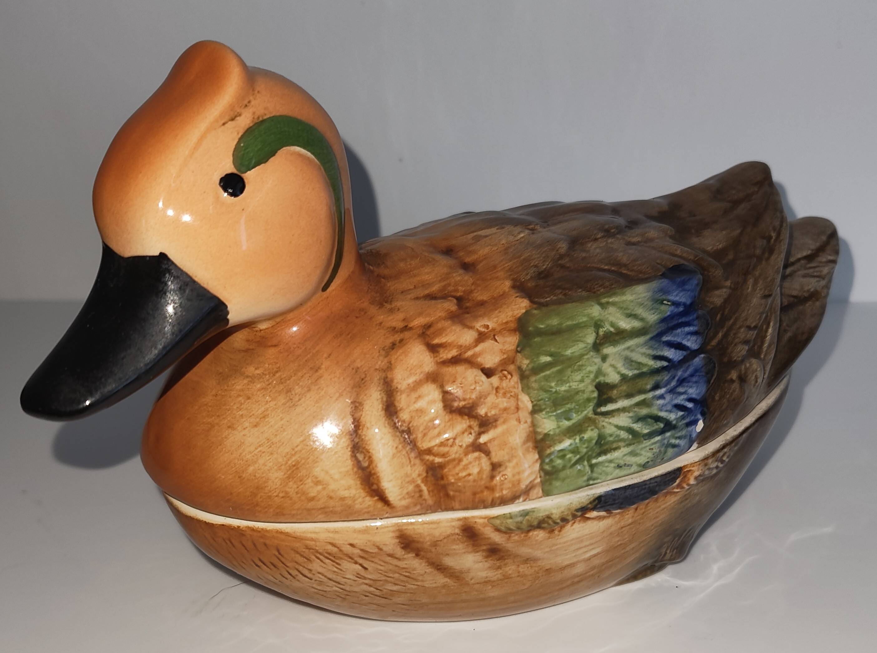 Duck Teal Terrine in Faience – Michel Caugant – Vintage