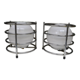 Paire de lampes opaline et chrome années 60-70