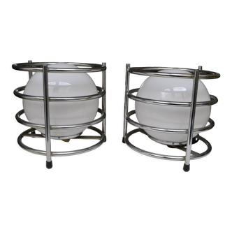 Pair of opaline and chrome lamps from the 60s and 70s