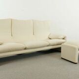Maralunga 3-seat Sofa with Footrest in offwhite by Vico Magistretti for Cassina, Italy
