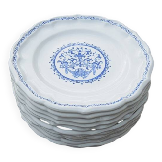 12 Anciennes Assiettes Plates en Faïence de Gien - Décor Rouen