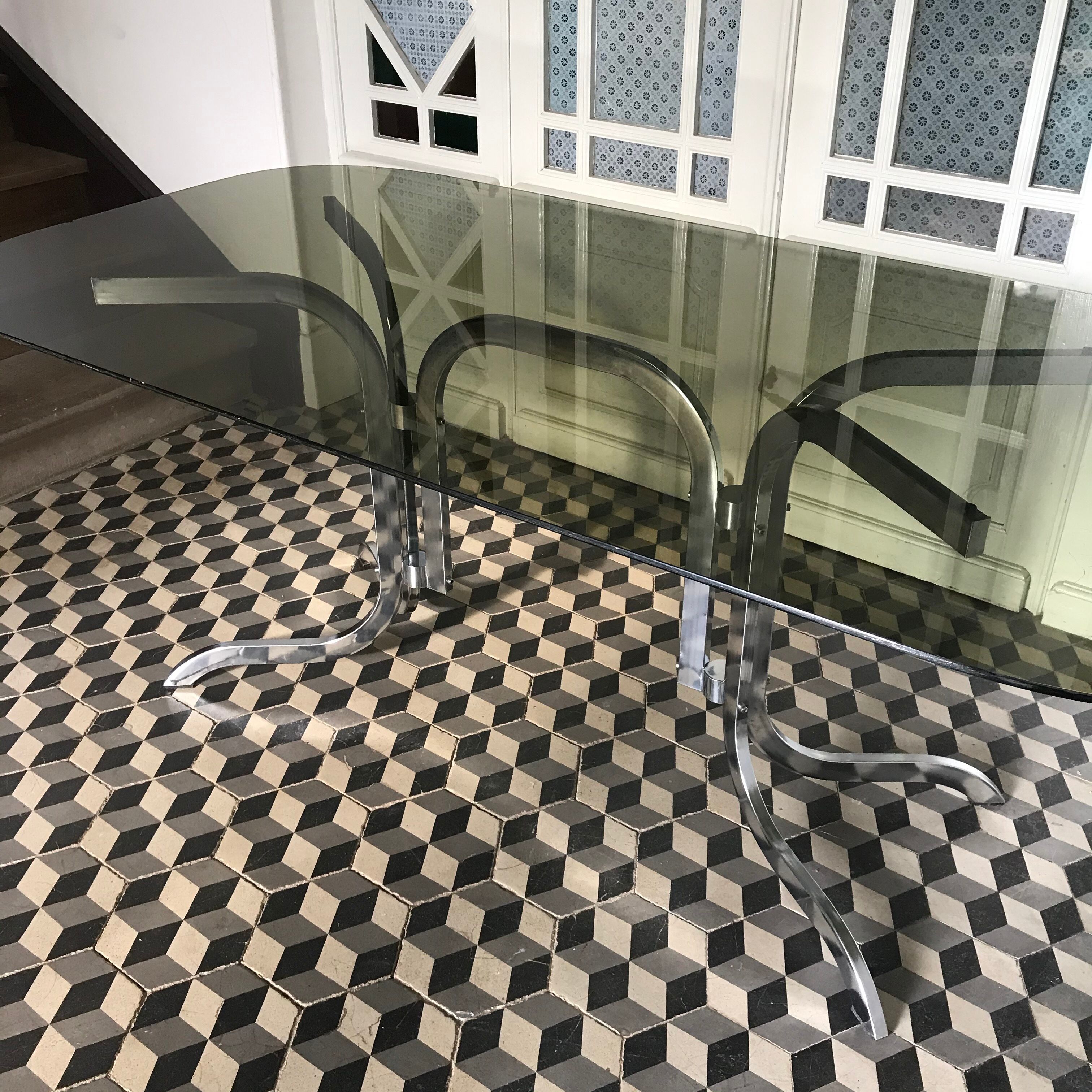 Vintage dining table in green smoked glass