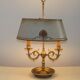 Lampe bouillotte à 2 lumières en laiton de l'Empire français, design floral peint à la main
