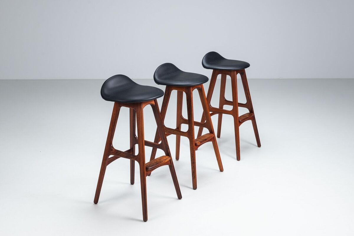 Erik Buch set of three “OD61” bar stools in rosewood Oddense Denmark 1965