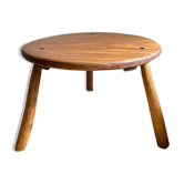 Table ronde en bois brutaliste