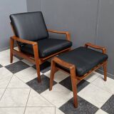 arne Wahl Iversen teak arm chair with ottoman