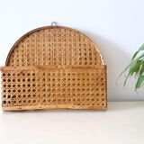 Mail holder, empty wall pocket, wicker and cannage, vintage