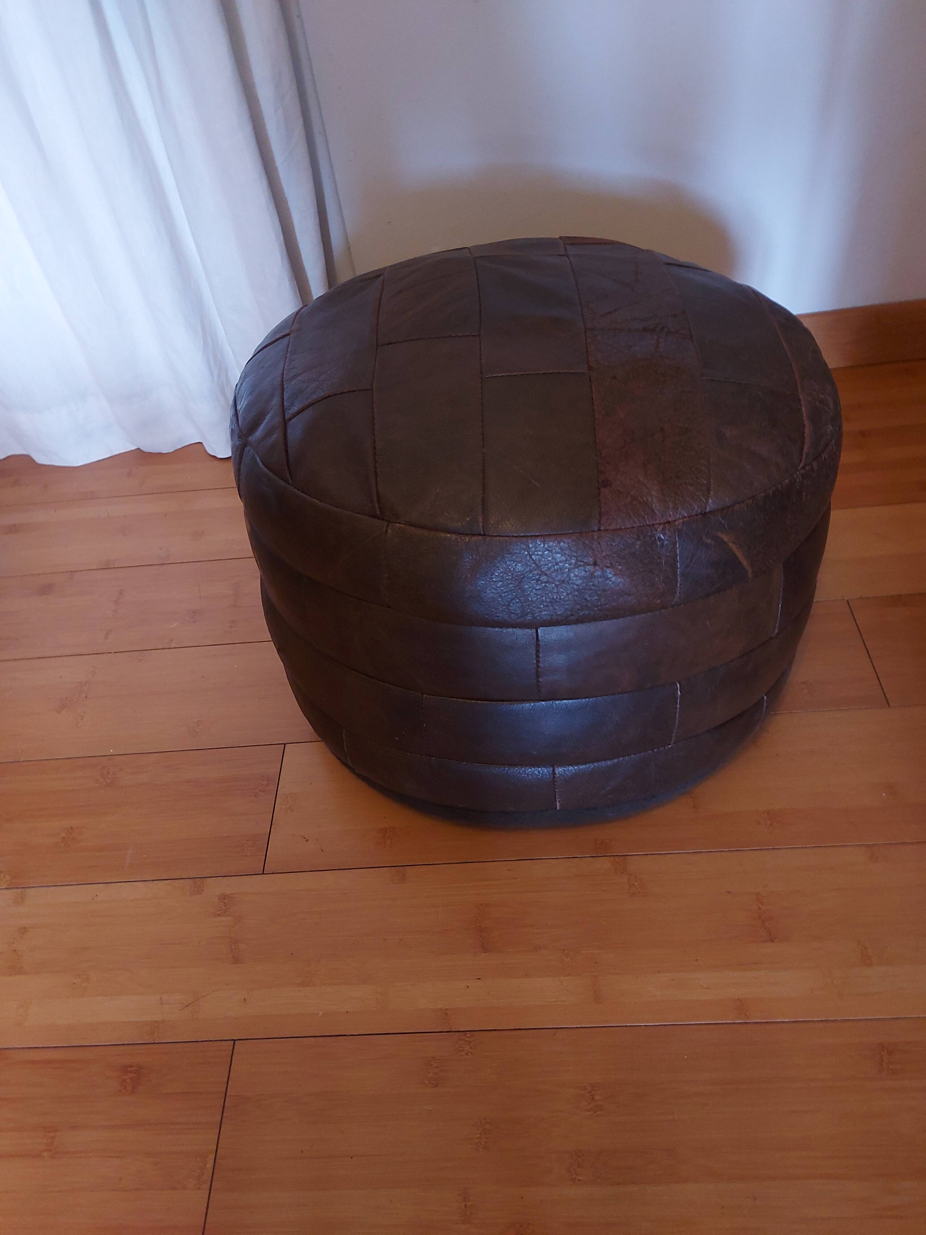 Leather patchwork pouf, vintage 70'S by Sede